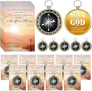 20 Sets Compass Bulk Father Bible Verse Mini Compass Man of God Religious Cards Christian Cards and OPP Bags for Dad Pastors Gifts Church Nautical Travel Themed Party Decor