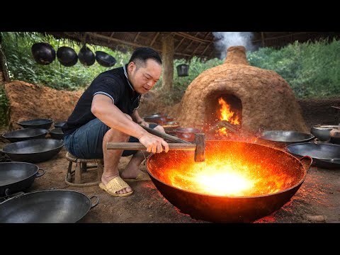Primitives Skills: How to Forge Massive DIY Iron Cooking Pan from Scratch | Start to Finish