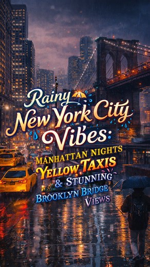 Rainy New York City vibes: Manhattan nights, yellow taxis & stunning Brooklyn Bridge views
