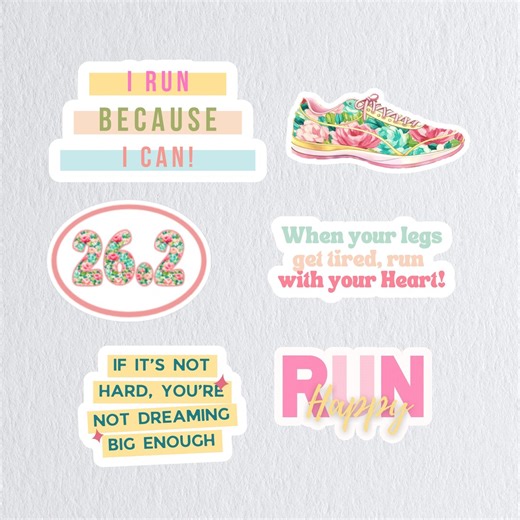 Marathon Running Sticker Set of 6 Stickers | Gift for Runner | Club Runner Stickers | Scrapbook Stickers | Running Journal Stickers - Etsy