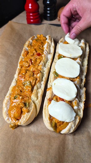 Proteinreiche Baguettes mit Hähnchen und Mozzarella🧀🥖🍗#lecker #baguette
