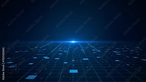 Futuristic abstract cyber motion wallpaper particle flow. Elegant waves of Blue lines and dots dust, stream, data transfer, virtual reality cyberspace. 4K 3D Creative soft bokeh landscape background.