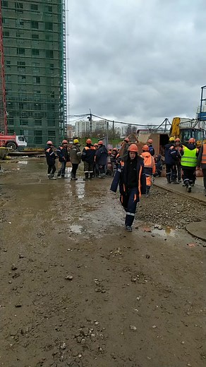 Construction Workers Navigate Active Building Site