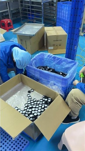 Drying Cleaned Caps in a Cosmetic Production Line #factory #skincareoem