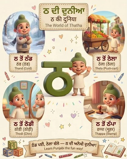 Punjabi Alphabet for Kids | ਠ ਤੋਂ ਠੰਡ, ਠੇਲਾ, ਠੋਡੀ, ਠੱਪਾ | Learn Punjabi