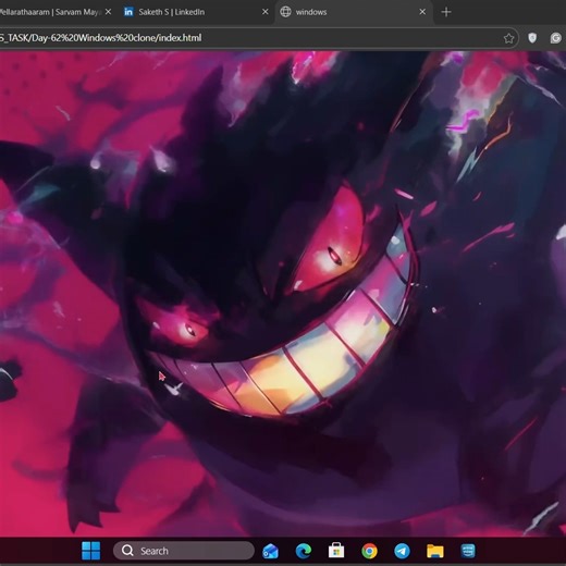 Saketh_S on Instagram: "Built a Windows UI clone using HTML, CSS, and JavaScript 🪟💻 From layout to interactions, everything is crafted from scratch. Learned a lot about UI, DOM, and how small details make big experiences. @harshvandanasharma @sarthack.sharma @sheryians_coding_school #WebDevelopment #Frontend #JavaScript #HTML #CSS #BuildInPublic #CodingLife #Projects #UIDesign #DevJourney"