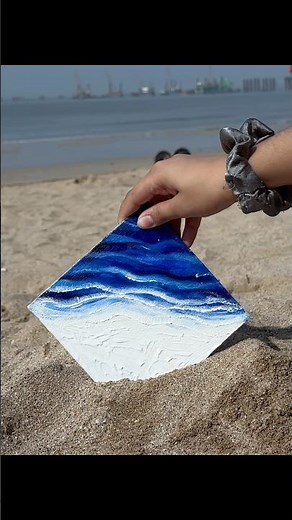 How to Paint Waves using Beach Sand Texture🌊 (Easy DIY Date) #shorts