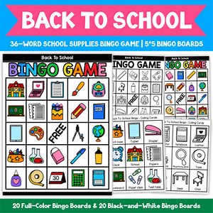 BACK TO SCHOOL BINGO GAME | SCHOOL SUPPLIES | 5x5 LAYOUT WITH A FREE SPACE