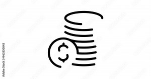 Coin Stack animated outline icon with alpha channel. Coin Stack 4k motion design animation for web, mobile and ui design