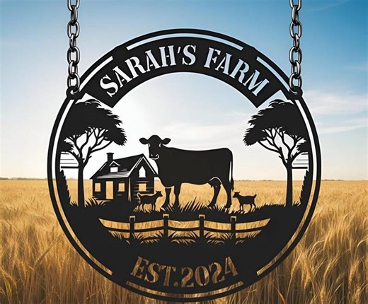 Personalized Cow Farm Sign – Custom Metal Round Farm Name Sign With Barn & Cows, Outdoor Ranch Decor, Family Farmhouse Sign, Est. Year - Etsy
