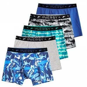 INNERSY Boys Underwear Stretchy Cotton Soft Boxer Briefs for 6-18 Teen Boys 5 Pack (L, Sea Shark)