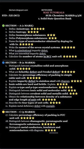 Chp1. Solid state HSC Important Questions Bank 2026 #class12 #maharashtraboard #chemistry