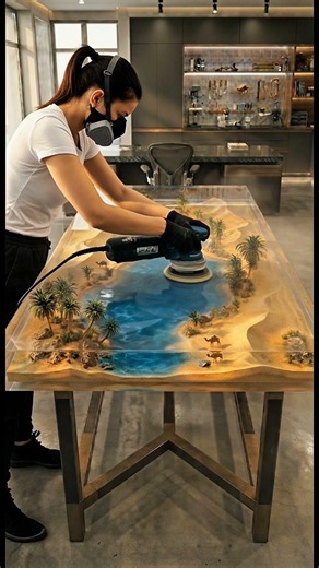 Desert Oasis Epoxy Table Looks Unreal 🏜️Golden Sand + Crystal Blue Water in Resin!"