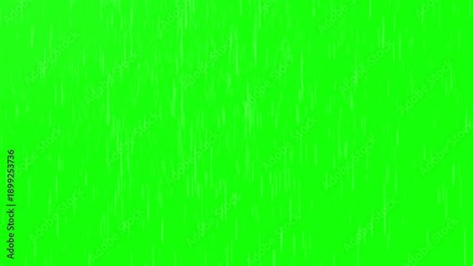 Subtle white rain falling vertically against a vibrant green screen background providing easy keying for weather effects composition