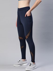 Buy Blinkin Women Navy Blue Rapid Dry Tights With Breathable Mesh Panels & Side Pockets -  - Apparel for Women