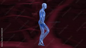 Digital animation of human body model walking against signals passing through neurons