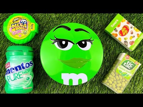 Satisfying Video | Unpacking 1 Rainbow M&M'S Containers with Color Candy ASMR green