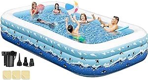 Extra Large Inflatable Pool with Pump, 130"x72"x22" Blow Up Inflatable Swimming Pools for Adults, Full-Sized Family Thickened Above Ground Swimming Pool for Backyard Home Garden Lawn Indoor Outdoor