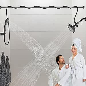 Dual Shower Head for Couples with 5 Spray Modes High Pressure Double Tandem Shower Heads for Two People Equipped with 3 Meter Shower hose, Matte Black