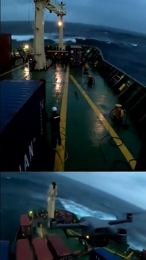 Container Ship Powers Through a Massive Storm #Storm
