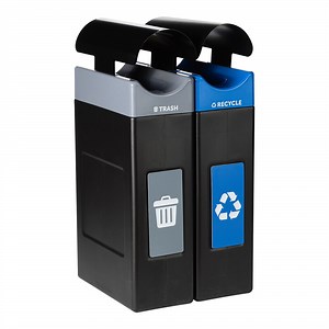 Commercial Zone Avante 60 Gallon Blue / Gray Polyethylene Rectangular Indoor / Outdoor Narrow Two-Stream Trash Can / Recycling Bin with Canopy Tops