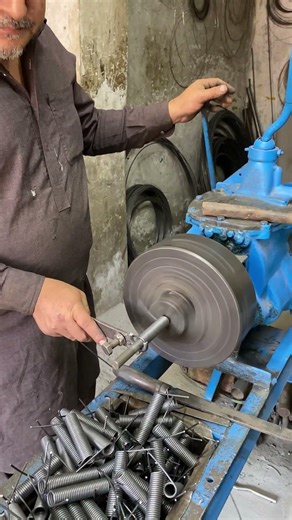 Handmade 5mm Iron Wire Spring on Lathe | Heavy-Duty Agricultural Machine Spring Making Process