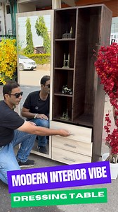 7.3K views · 757 reactions | Modern Dressing Table with huge storage capacity Right side open shelves for daily essentials Left side long mirror door with multiple shelves inside Stylish, modern and perfect for any bedroom decor Ideal choice for organized, clean and modern home interiors. #dressingtable #bedroominterior #bedroomfurniture #creativeinterfurniture #reel | CreativeInter by Amir Akbar | Facebook