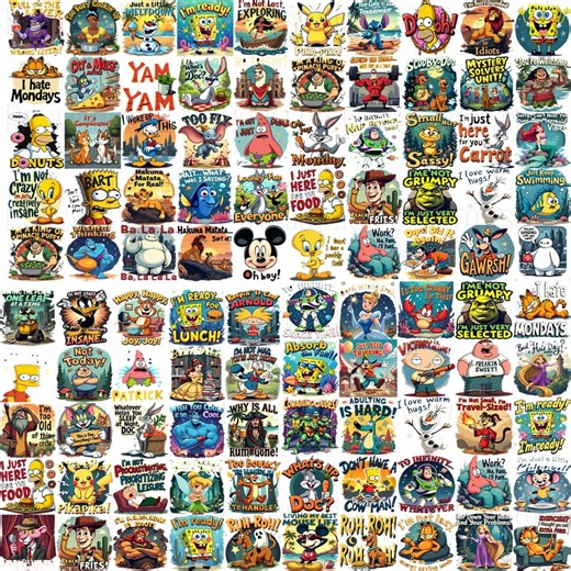 Funny Cartoon Character Png Bundle, Retro Cartoon Png, Princess Png, Disney Cartoon, Sublimation Design, T Shirts Design, Cartoons Clipart - Etsy