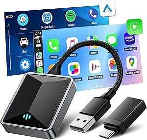 Volam New 2 in-1 Wireless Adapter for OEM CarPlay Android Auto, Converts Wired to Wireless for Factory Wired CarPlay Cars from 2016, Type-C/USB, Plug & Play