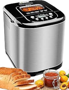 Amazon.com: MICHELANGELO Stainless Steel Bread Machine Maker，2.2LB 15-in-1 Automatic Bread Maker Gluten Free, Nonstick Pan and 1 Hour Keep Warm Set, 3 Loaf Sizes, 3 Crust Colors, Recipes Included: Home & Kitchen