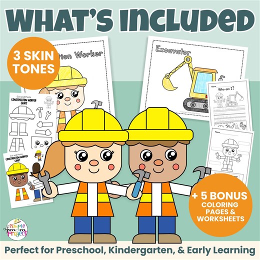 Construction Worker Craft | Cut & Paste Activity, Coloring Pages (PDF Download) - Etsy