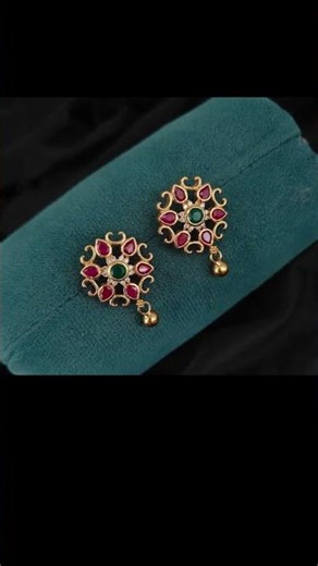 Elegant Navratna Floral Gold-Finish Stud Earrings | Traditional Temple Jewellery