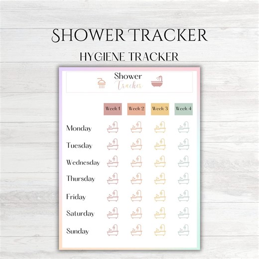 Shower Hygiene Tracker, Personal Hygiene Chart, Hygiene Log, Self-care Tracker, Daily Shower Tracker, Printable Shower Log - Etsy