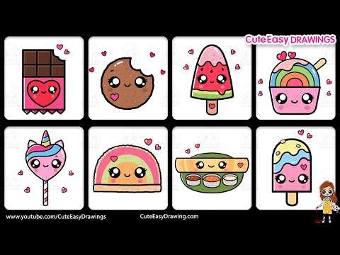 How to Draw Cute Easy Foods & Treats | 1 Hour of Video Tutorials for kids and Toddlers!