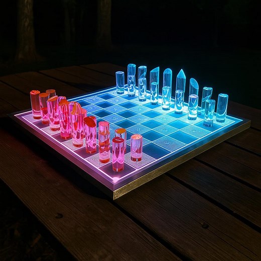 Futuristic LED Glow Chess Set: Illuminated Acrylic Board With Light-up Pieces - Unique Gift for Decor, Gamers, and Collectors - Etsy