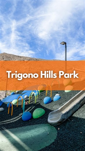 Sarah | Things to do in Las Vegas with Kids on Instagram: "✨TRIGONO HILLS PARK ✨ Near the 215 and Cheyenne Ave (Lone Mountain Area) We love TRIGONO Hills Park! The playground is really fun and colorful, plus it’s right next to the mountains so the scenery is gorgeous. PLAYGROUND The star of the show is the unique hill in the back! It has a climbing bridge, hoops to climb through, balls to climb, and a huge slide! The older playground is mainly a rope playground. It has some really fun climbing s