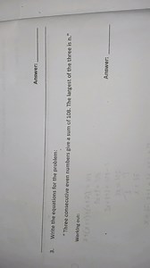 Three consecutive even numbers add to a sum of 108. The largest... | Filo