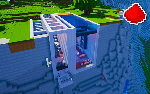 【我的世界】悬崖边的现代红石小屋 - Cliff Side Modern Redstone House - 建筑欣赏