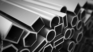 Animation of different sections of aluminum profiles stacked one on another. HD