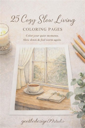 Cozy Slow Living Coloring Book | Hygge Calm Line Art (printable PDF) - Etsy