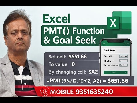 Use of PMT() Function & Goal seek in Excel