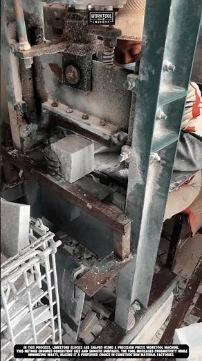 Cutting limestone blocks in factory with precision press worktool machine