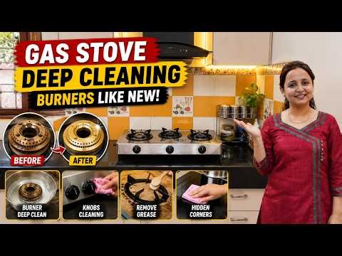 Gas Stove Deep Cleaning at Home | Burner Cleaning Hack | Kitchen Cleaning Tips