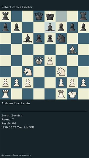 Andreas Dueckstein vs Robert James Fischer | Round 7 | Zuerich, 1959 #chess #siciliandefense