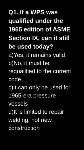 Q1. If a WPS was qualified under the 1965 edition of ASME Section IX, can it still be used today?