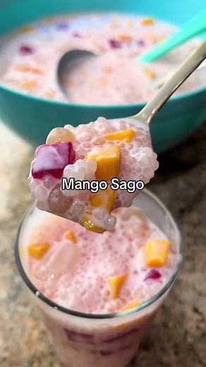 Mango Sago for my mom. For this recipe, I used a half package of dried sago. One can of condensed milk. About 3 cups of half and half. One can of Nata de Coco. At this point, you could add whatever fruits or jellies you like. #mangosago #sago #filipinofood #filipinocuisine #filipinodessert #easyrecipes