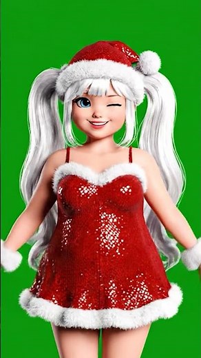 3D Anime Christmas Girl Winking & Dancing - Green Screen Overlay