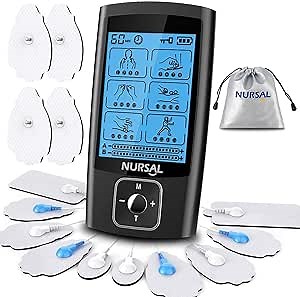 NURSAL Dual Channel EMS TENS Unit 24 Modes Muscle Stimulator for Pain Relief & Muscle Strength with 14 Pads, Rechargeable TENS Machine Pulse Massager with Storage Pouch/Pads Holder/Lanyard/Cable Ties
