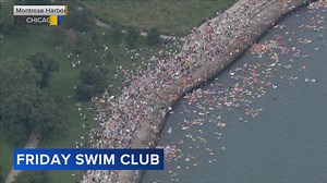 Chopper 7HD captured the Friday Morning Swim Club cooling off at Montrose Harbor on a warm day. | ABC 7 Chicago