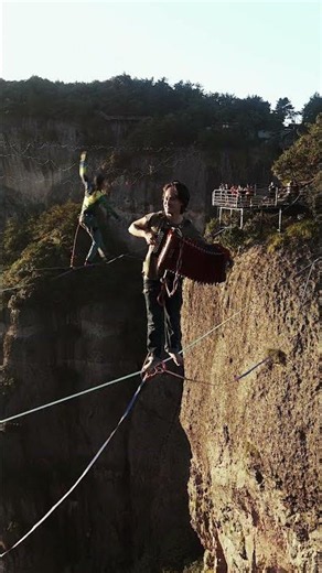 Daring Highline Walk Across Majestic Cliffs